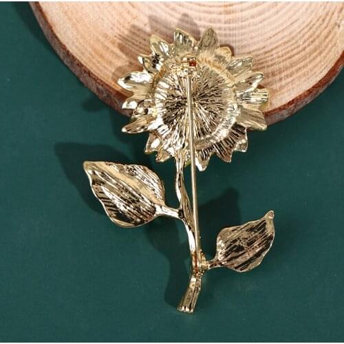 Enamel Sunflower 2 Leaf Brooch Pins For Women Fashion Jewelry 2021 New Plant Brooches Gift