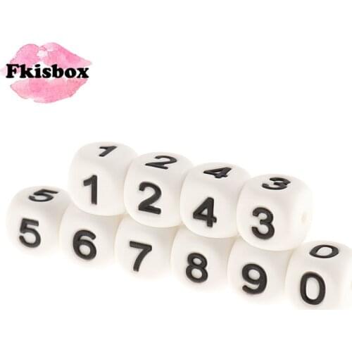 Fkisbox 50pcs Silicone Beads Arabic Numerals Cube Baby Teethers 12mm Bpa Free Silicone Teether Baby Teething Nursing Bead