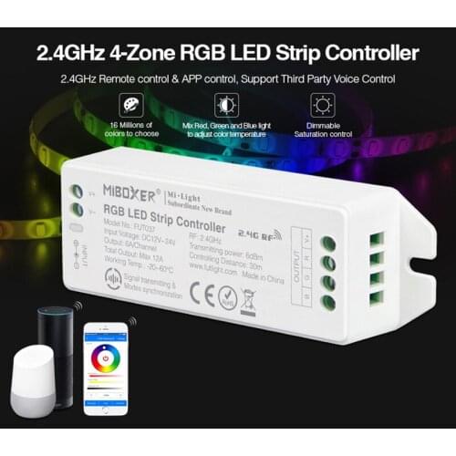 FUT037 (Upgraded) DC12V~24V RGB led lamp tape dimmer Miboxer 2.4GHz 4-Zone RGB LED Strip light Controller
