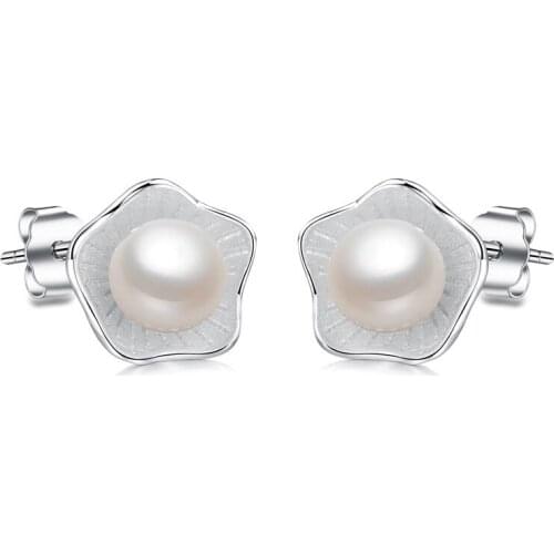 Hot Sale Design 2017 New Fashion Flower Pearl 925 Sterling Silver Stud Earrings for Women Jewelry Christmas Gift Drop Shipping