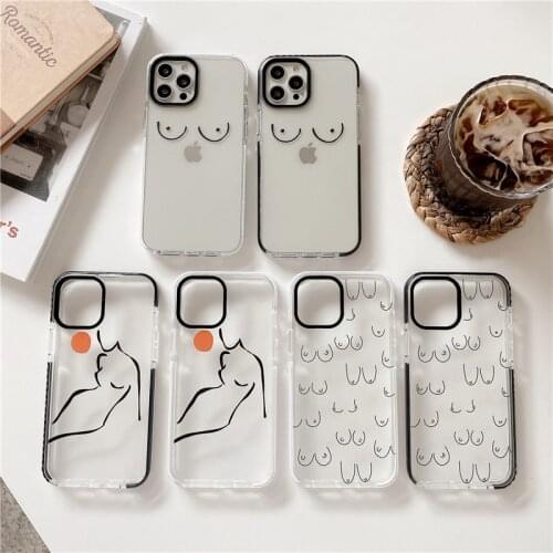 INS Cute funny Personality Woman Body line chest breast case for iphone 12 11 Pro Max X XS XR 6 7 8 Plus soft color edge cover