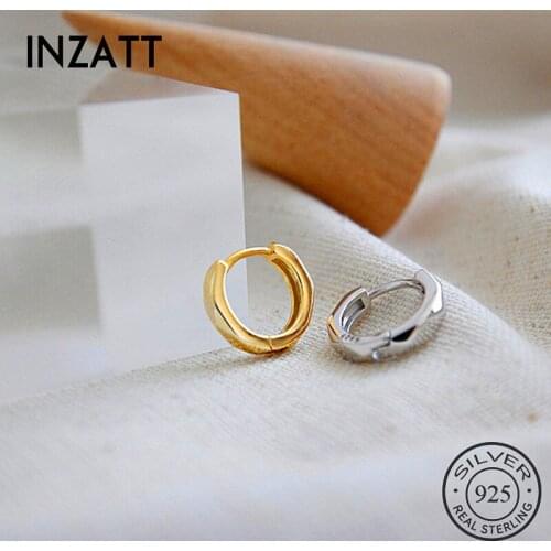 INZATT Real 925 Sterling Silver Round Hoop Earrings For Fashion Women Hiphop Fine Jewelry 18k Gold Accessories 1 Pieces