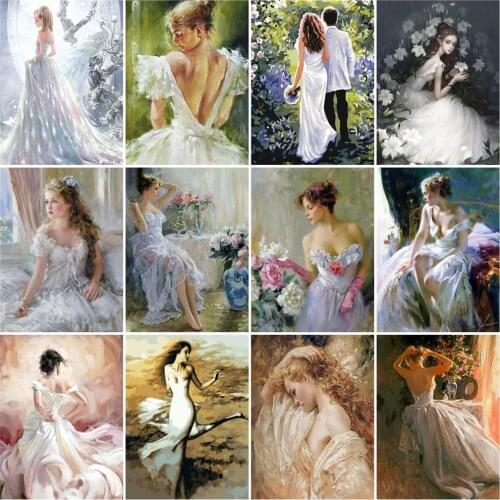 HUACAN Picture By Numbers Flower Hand Painted Unique Gift Painting By Number Girl Figure Wall Art For Living Room