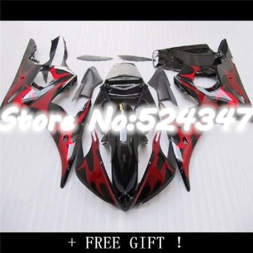 ABS motorcycle fairings set for YAMAHA R6 2003 2004 2005 red flames in black fairing kit YZF R6 03 04 05