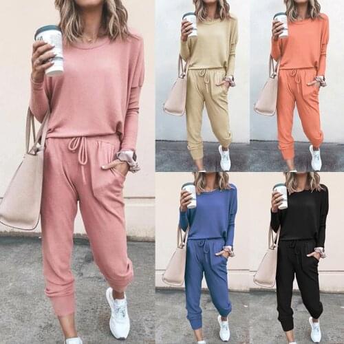 Spring Autumn 2 Piece Set Women O-neck Pullover Shirt And Elastic Waist Long Pants Casual Tracksuit Solid Clothes For Female