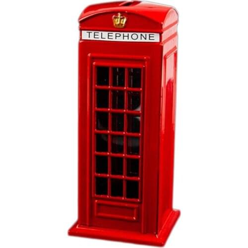 Metal Red British English London Telephone Booth Bank Coin Bank Saving Pot Piggy Bank Red Phone Booth Box 140X60X60Mm
