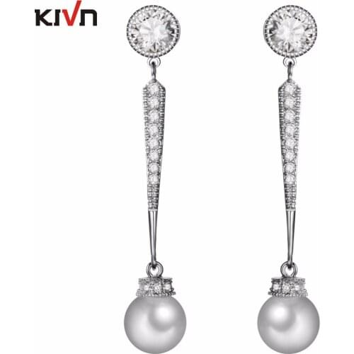 KIVN Fashion Jewelry Luxury Drop Dangle CZ Cubic Zirconia Wedding Bridal Simulated Pearl Earrings for Gifts 6pcs Lot Wholesale