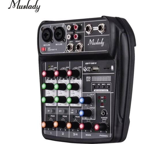 Muslady Digital Audio Mixer 4-Channel BT MP3 USB Input +48V Phantom Power AI-4 Compact Sound Card Mixing Console For DJ Network