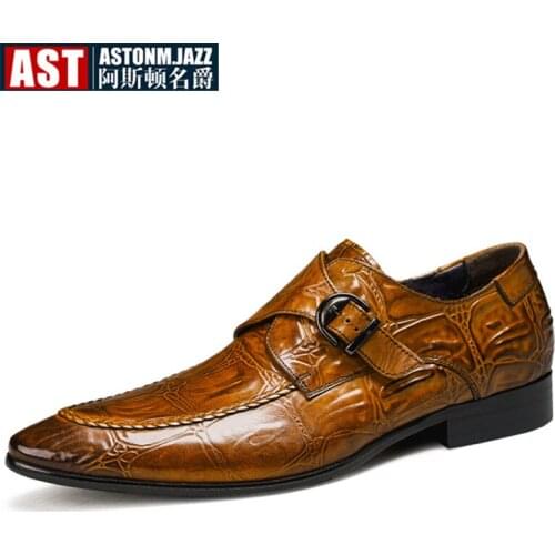 New Spring Buckle Belt Men Leather Shoes Trendy Alligator Pattern Slip On Dress Shoes Business Man British Oxfords HOT
