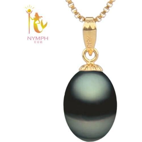 NYMPH 18K Gold Pearl Necklace Pendant Black Pearl Jewelry Natural Freshwater AU750 Wedding Party Gift For Women Girl [D2211]