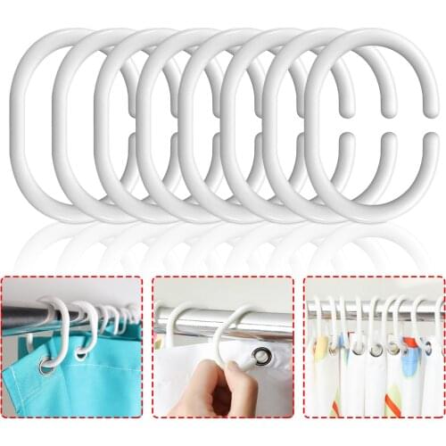 24pcs Plastic C-shaped Shower Curtain Hook Solid Plastic White Plastic C Shape Bath Drape Shower Ring Loop Bendable Bathroom
