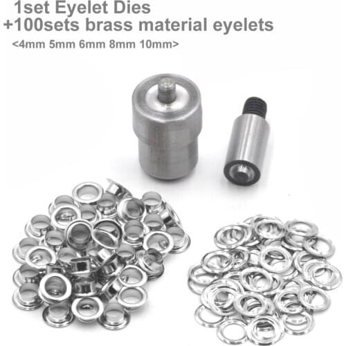 1Set Eyelet Grommet Mould Dies For Hand Press Tool Machine And 100sets Brass material Grommet Eyelets