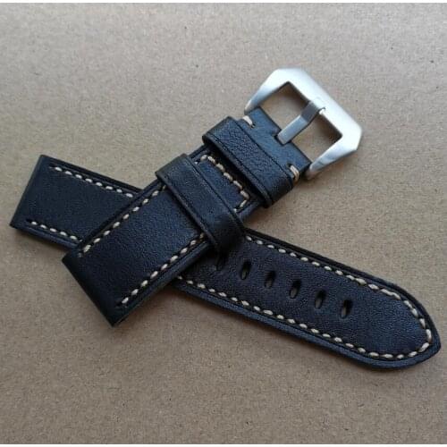 24mm width Genuine leather Without interlayer Black Watch strap 3.5mm thickness soft High quality watch band