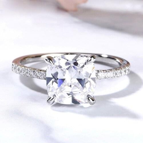 Luxury 100% 925 Sterling Silver Created Engagement Rings For Women High Carbon Diamond Sparkling Party Fine Jewelry Gift