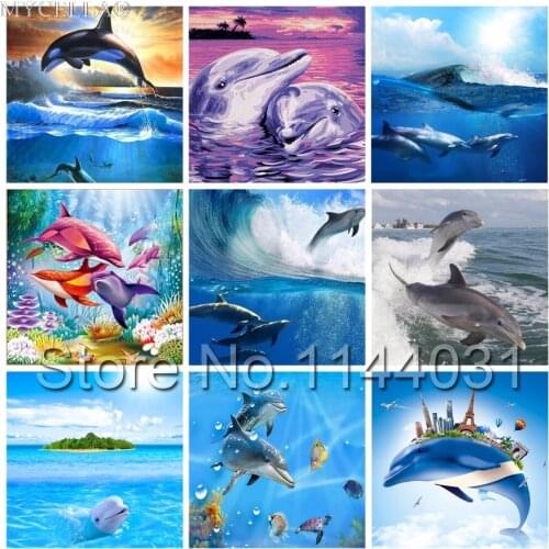 Needlework 5d Diy Full Resin Diamond Painting Cross Stitch Square Diamond Embroidery Dolphin Diamond Mosaic Crafts Christmas