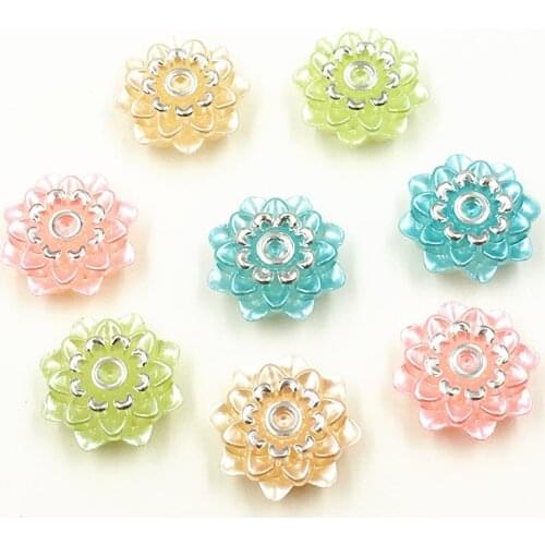 SOAPODE 20 mix color 100pcs Resin ABS imitation silver plating pearl flower flat back cabochon pearls beads for DIY decroation