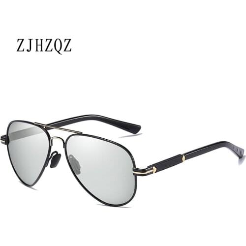 Womens UV400 Fishing Fashion Polarized Photochromatic Sunglasses Men Outdoor Driving Transition Chameleon Lens Black Gold Frame