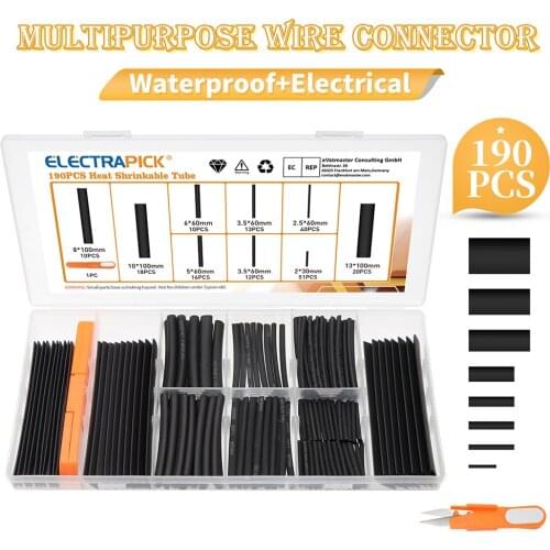 190Pcs Heat Shrinkable Connectors Waterproof Insulated Wire Connector Electrical Connection Kit Marine Automotive Wire Set