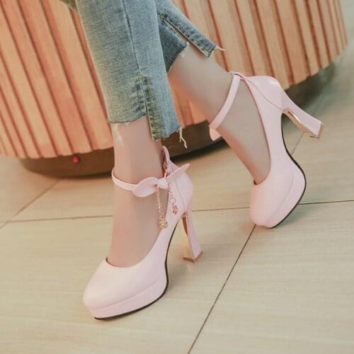 Thick platform high heels lolita shoes bow female shoe heels womens shoes heel thick crust Pink female shoes woman party