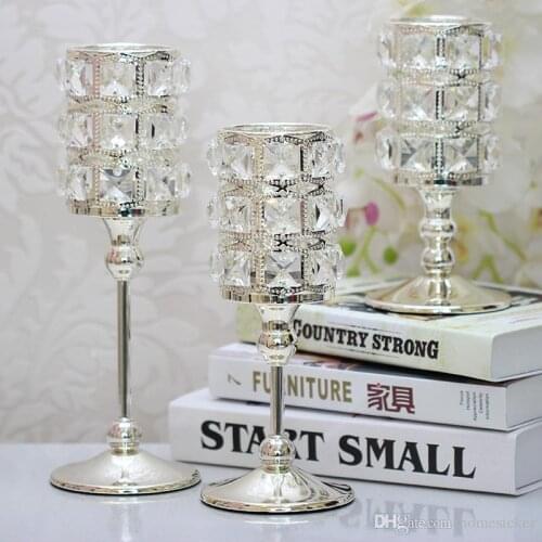 High Quality Crystal Candlestick Luxury Crystal Silver Wedding Deco Candle Holder Handmade Crystal Candle Holder Home Decorative
