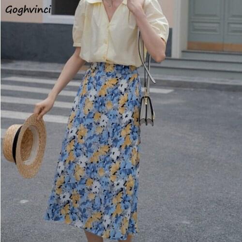 Skirts Women Korean Style Oil Painting Summer Blue Elegant Streetwear Trendy Female Chiffon Soft Chic All-match New Retro A-Line