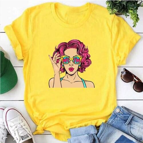 Girls Tee T-Shirt Printed Casual Womens Crew-neck Tops New Trend Funny Short Sleeves Oversized Size XS-XL