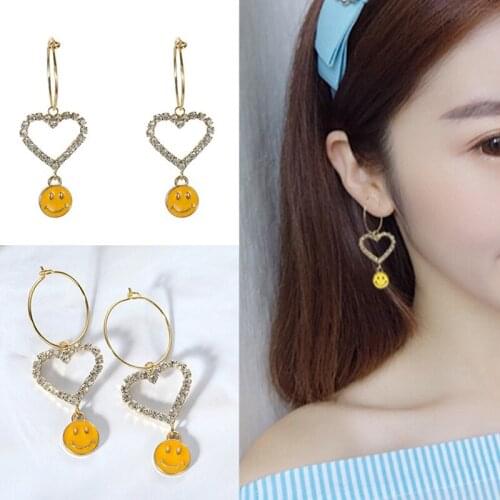Personality Woman Earrings Joker Temperament Smiley Earrings Earrings Heart-Shaped Crystal Earrings Girl Birthday Gift