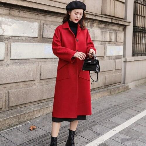 Hepburn Style Woolen Coat Female Mid-length 2020 Womens Autumn Winter Thickened Cashmere Overcoat Loose Lapel Wool Coat Q118