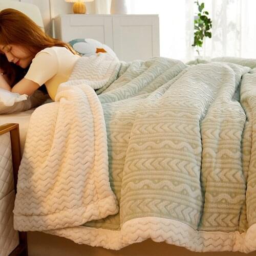 Winter Quilted Flannel Blanket Bed Cover Queen King Super Soft Thick Reversible Warm Fluffy Fleece Throw Blanket Sheet Green