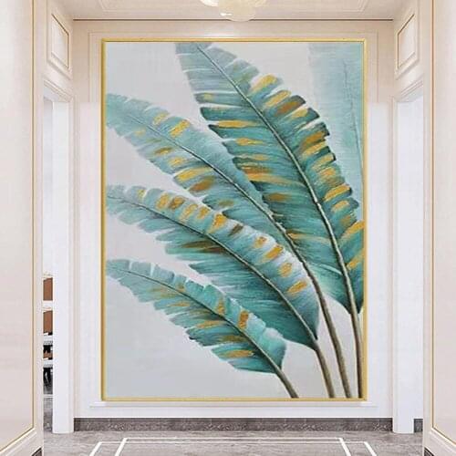 Golden green banana leaf modern abstract oil painting on canvas painting hand-painted art wall decor home room frameless picture