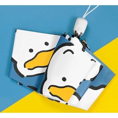 Cute Duck Patterns Umbrella Automatic Girls Sun Umbrella Rain Women Mini Five Folding Automatic Small Kids Umbrella UV Parasol