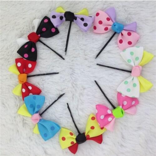 2inch Mini Polka Dot Ribbon Bows With Black Bobby Pin for Girls Hair Accessoires Bow with Clip for Kids 20pcs/lot