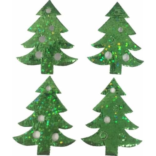 200pcs 38x30mm Green Laser Shiny Fabric Christmas Tree Appliques Patch For Scrapbooking or Cardmaking Xmas Embellishments
