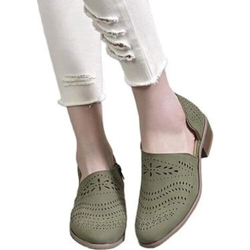 2021 Fashion Breathable sandals Women Spring Summer Low Heel PU Leather Hollow Out Ankle Platform Single shoes