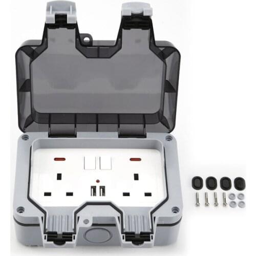 2021 Convenient Electrical Sockets Waterproof IP66 13A 2 Gang USB Socket Switched Double IP66 Outside Use Double Switched Socket