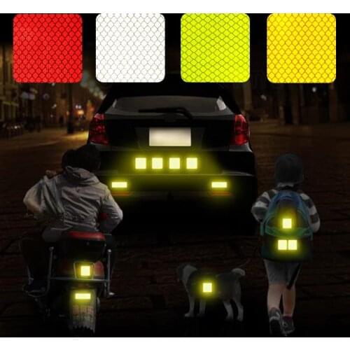 4 Pcs Car Square Reflective Tape Decoration Strip Safety Mark Warning reflectante Stickers For Car Bicycle Exterior Accessories