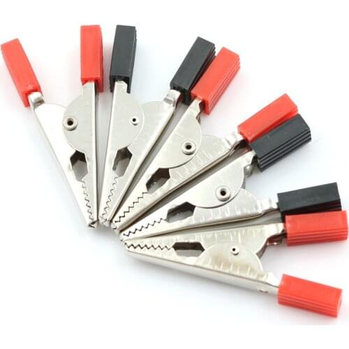 5pcs Insulated Crocodile Clips Plastic Handle Cable Lead Testing Metal Alligator Clips Clamps 52mm Length