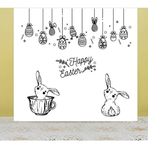 AZSG Cute Easter Rabbit Flag Cutting Dies Clear Stamps For DIY Scrapbooking/Card Making/Album Decorative Silicone Stamp Crafts