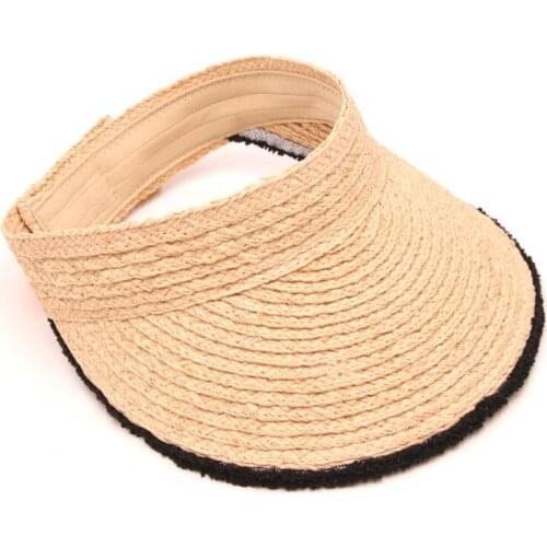 Bciou Wide Brim Ladies Sun Hats Roll-up Foldable Straw Golf Visor Hat Sunshade Cap