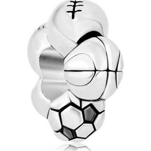 Free shipping Sporting Goods DIY Charm Beads Zinc Alloy Basketball Football Rugby Badminton Amulet Fit Pandora Bracelet Necklace