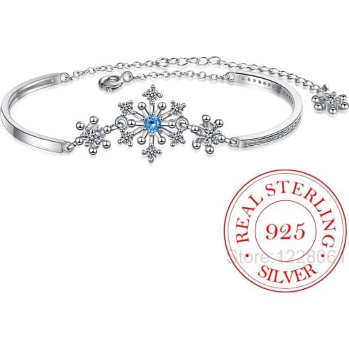 925 Sterling Silver Sweet Dainty Snowflake Charm Bracelet Micro Cubic Zircon Crystal Bracelet Pulseira For Women feminina Gift