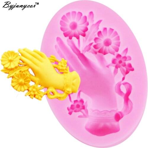 Byjunyeor M696 Epoxy UV Resin flower and hand silicone mold,fondant molds,sugar craft tools,chocolate mould for cakes