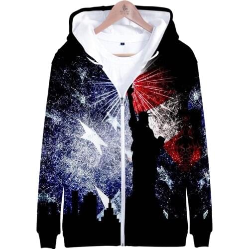 Digital Printing Casual Men and Women Zipper Hooded Manufacturers New American Independence Day 3D 2019 Cn(origin) Sidno