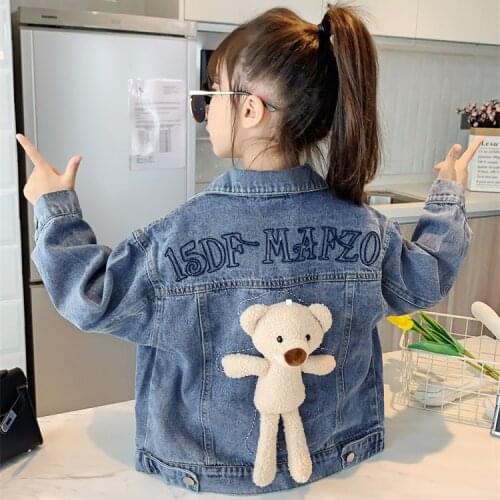 2021 Children Outwear Coat Cartoon Bear Denim Jacket For Girls Spring Autumn Kids Fashion Jean Jacket Girls Kids Denim Clothes