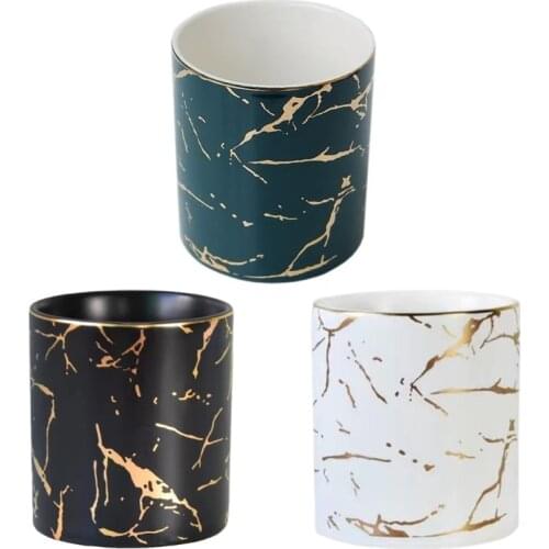 Marble Pattern Pen Holder Cosmetic Storage Box Makeup Brush Lipstick Case Ceramic Jar Desktop Home Table Organizer