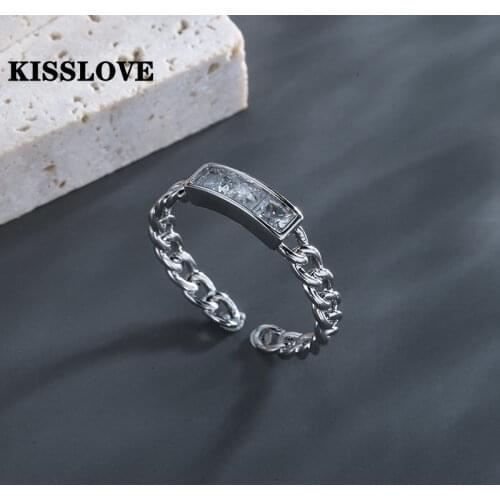 KISSLOVE Korean Delicate Zircon Chain Ring For Women Gilrs Adjustable Finger Knuckle Rings Party Jewelry Gifts