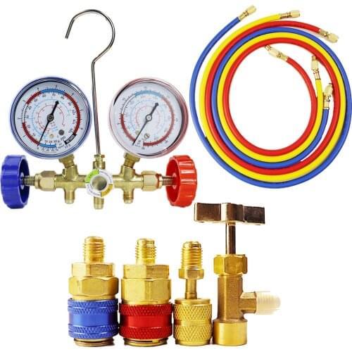 Refrigerant Manifold Gauge Set Air Conditioning Tool for R12 R22 R-404A R-134a Air Condition Refrigeration Tool with Hose Hook