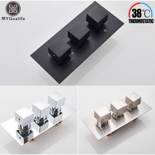 MYQualife Matte Black 3 way Thermostatic Shower Mixing Valve for Bathroom Thermostatic Shower Mixer Tap Valve