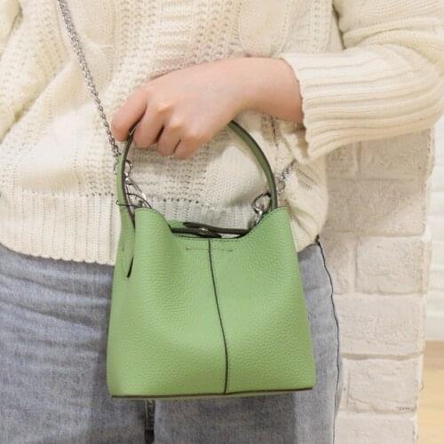Fashion Bucket Bags Women Handbags Soft Genuine Cow Leather Chaines Shoulder Crossbody Bag 2021 New Luxury Small Messenger Bag