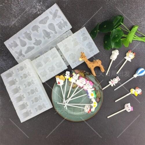 Cartoon Animals Lollipop Mold DIY Fondant Cake Round Shaped Silicone Bakeware Kitchen Dining Bar Home Party